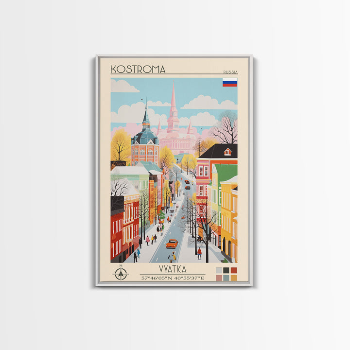 Kostroma Russia Travel Poster Framed Canvas Print, Vintage Style, Pop Art Home Decor, Scenic Wall Art, Bedroom Decoration, Office Gift