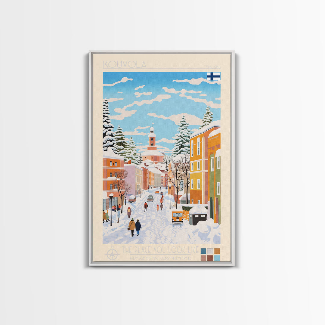 Kouvola Finland Travel Poster Framed Canvas Print, Midcentury Modern Art, Pop Art Wall Decor, Home Decor, Vacation Gift, Office Art