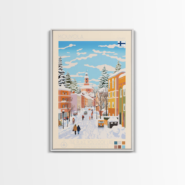 Kouvola Finland Travel Poster Framed Canvas Print, Midcentury Modern Art, Pop Art Wall Decor, Home Decor, Vacation Gift, Office Art