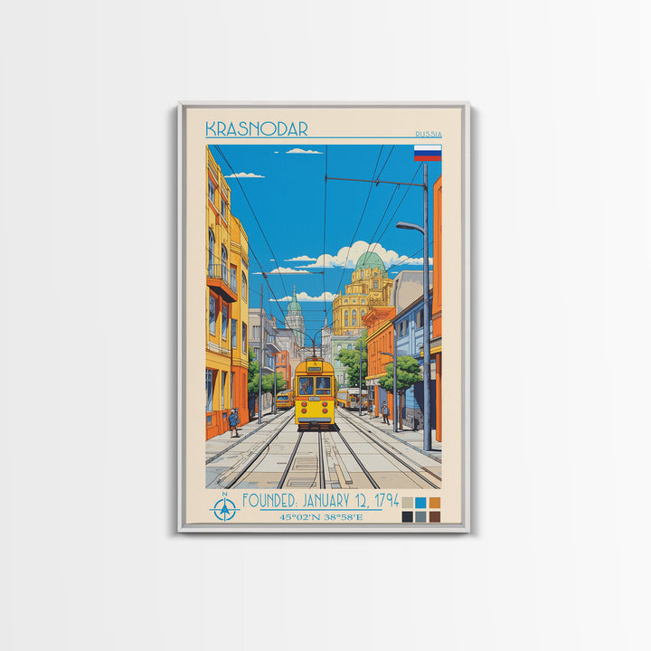 Krasnodar Russia Travel Poster Framed Canvas Print, Midcentury Modern Art, Pop Art Wall Decor, Scenic Wall Art, Living Room Decoration, Office Art