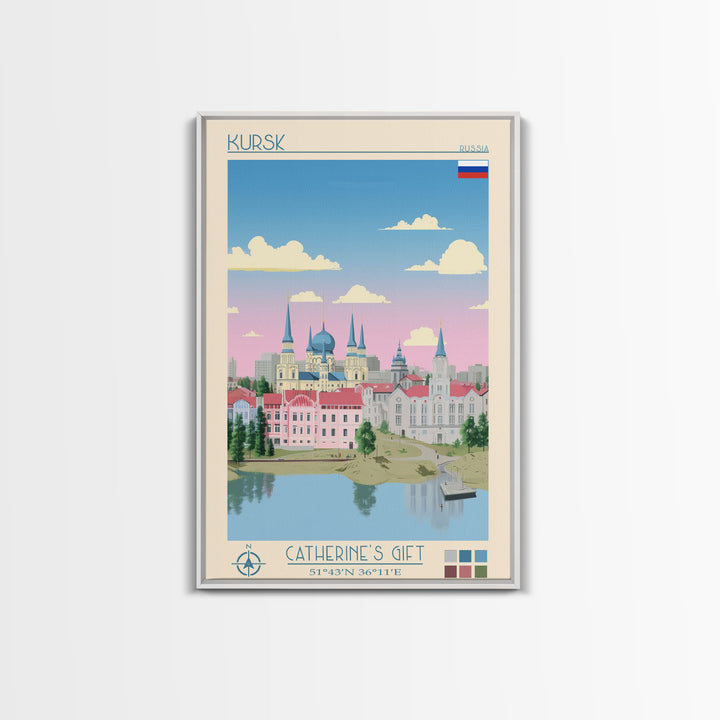 Kursk Russia Travel Poster Framed Canvas Print, Midcentury Modern Art, Pop Art Wall Decor, Scenic Bedroom Art, Office Decoration