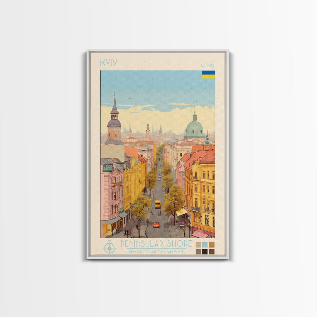 Kyiv Ukraine Travel Poster Framed Canvas Print, Vintage Style, Pop Art Home Decor, Scenic Wall Art, Bedroom Decoration, Office Gift