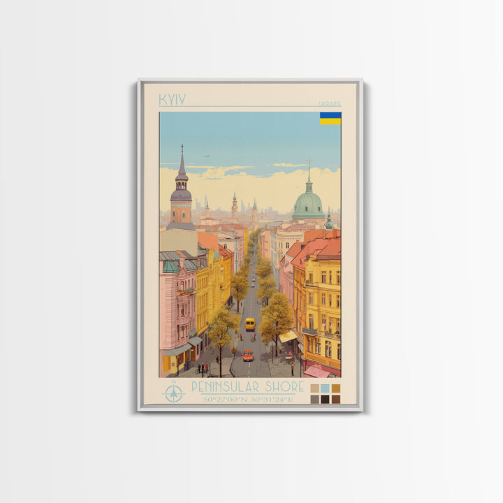 Kyiv Ukraine Travel Poster Framed Canvas Print, Vintage Style, Pop Art Home Decor, Scenic Wall Art, Bedroom Decoration, Office Gift