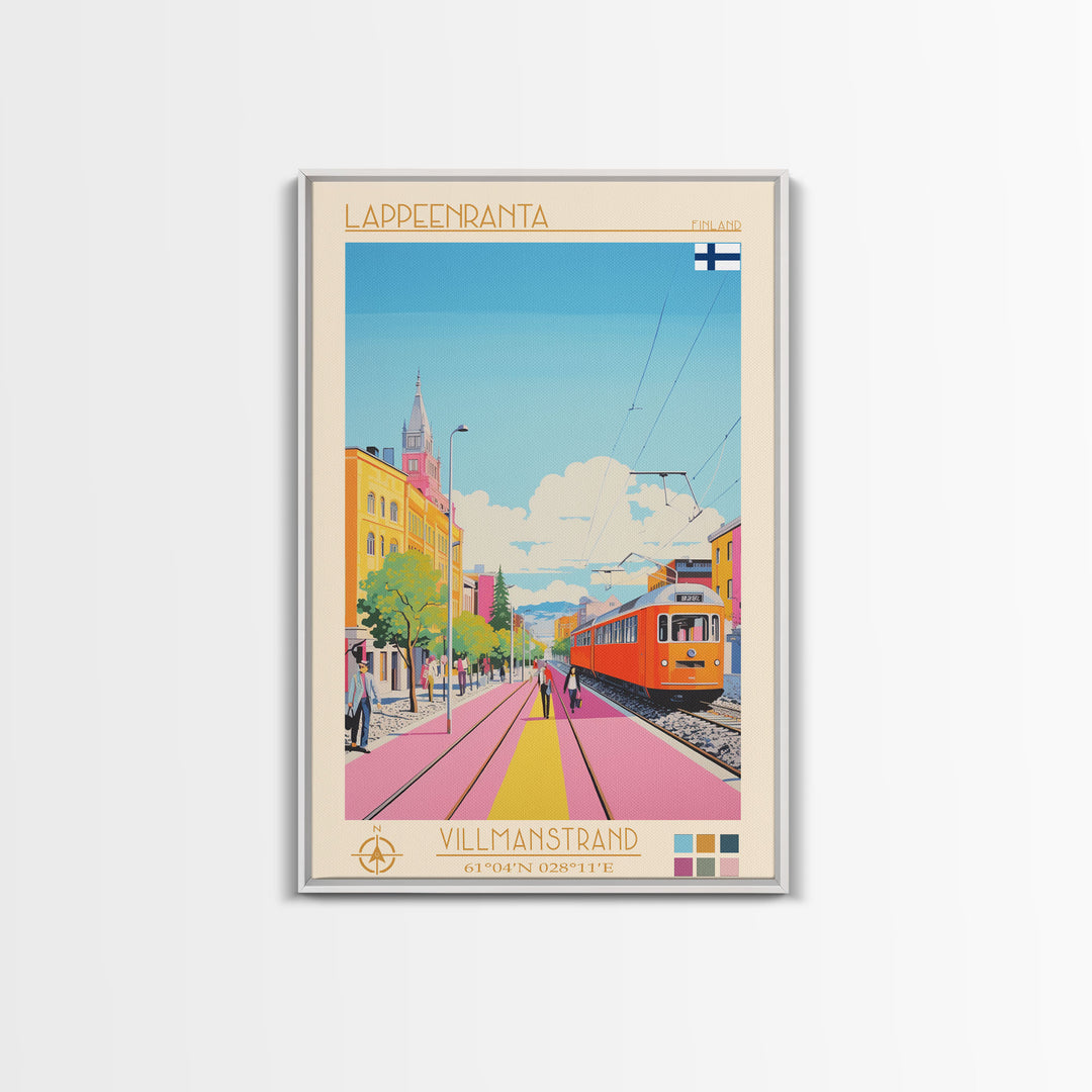 Lappeenranta Finland Travel Poster Framed Canvas Print, Midcentury Modern Art, Pop Art Wall Decor, Home Decor, Vacation Gift, Bedroom Art