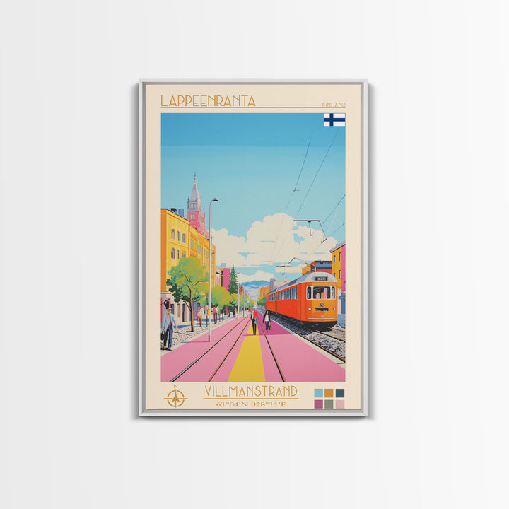 Lappeenranta Finland Travel Poster Framed Canvas Print, Midcentury Modern Art, Pop Art Wall Decor, Home Decor, Vacation Gift, Bedroom Art