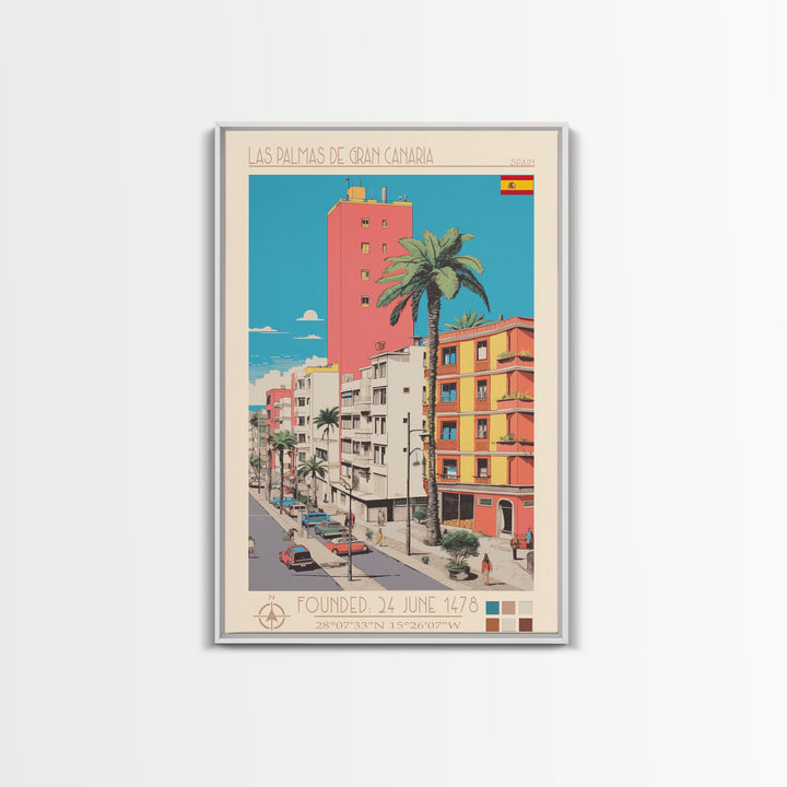 Las Palmas de Gran Canaria Spain Travel Poster Framed Canvas Print, Midcentury Modern Art, Pop Art Wall Decor, Scenic Wall Art, Bedroom Decoration