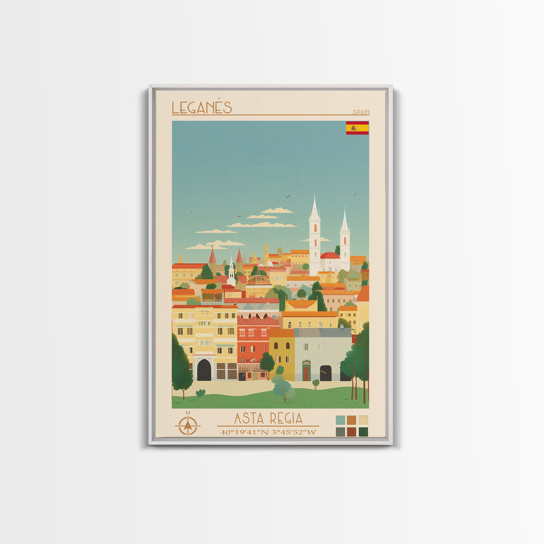 Leganés Spain Travel Poster Framed Canvas Print, Vintage Style, Pop Art Home Decor, Scenic Wall Art, Bedroom Decoration, Office Gift