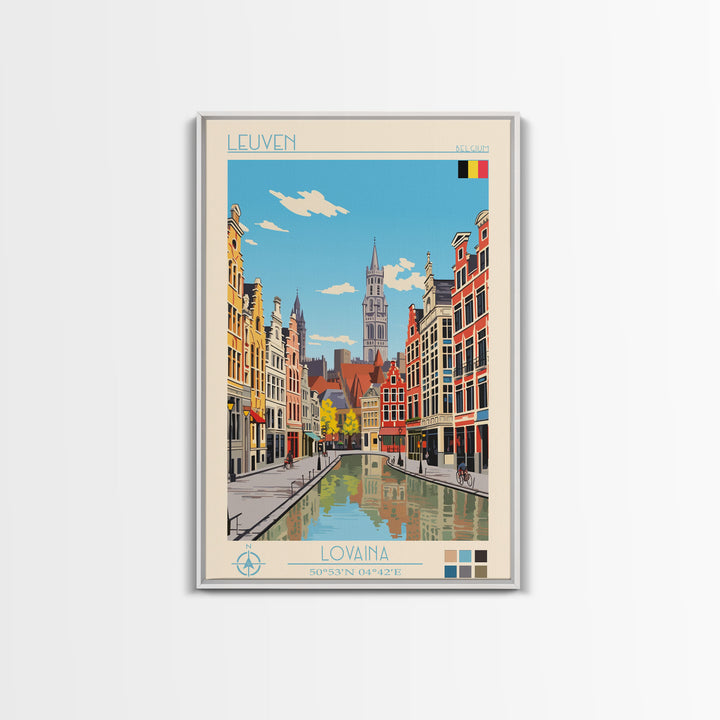 Leuven Belgium Travel Poster Framed Canvas Print, Midcentury Modern Art, Pop Art Wall Decor, Home Decor, Vacation Gift, Bedroom Art