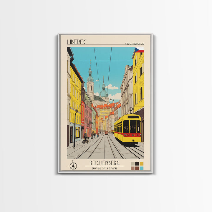 Liberec Czech Republic Travel Poster Framed Canvas Print, Midcentury Modern Art, Pop Art Wall Decor, Scenic Wall Art, Living Room Decoration, Office Gift