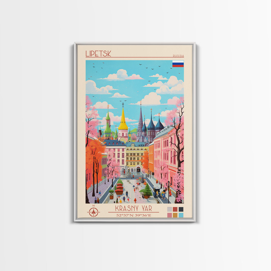 Lipetsk Russia Travel Poster Framed Canvas Print, Midcentury Modern Art, Pop Art Wall Decor, Scenic Art, Home and Office Decoration