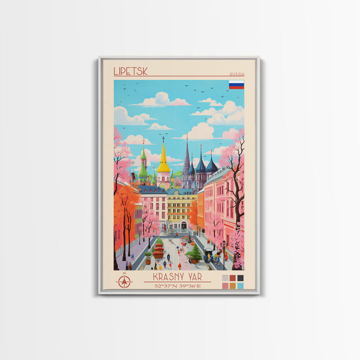 Lipetsk Russia Travel Poster Framed Canvas Print, Midcentury Modern Art, Pop Art Wall Decor, Scenic Art, Home and Office Decoration