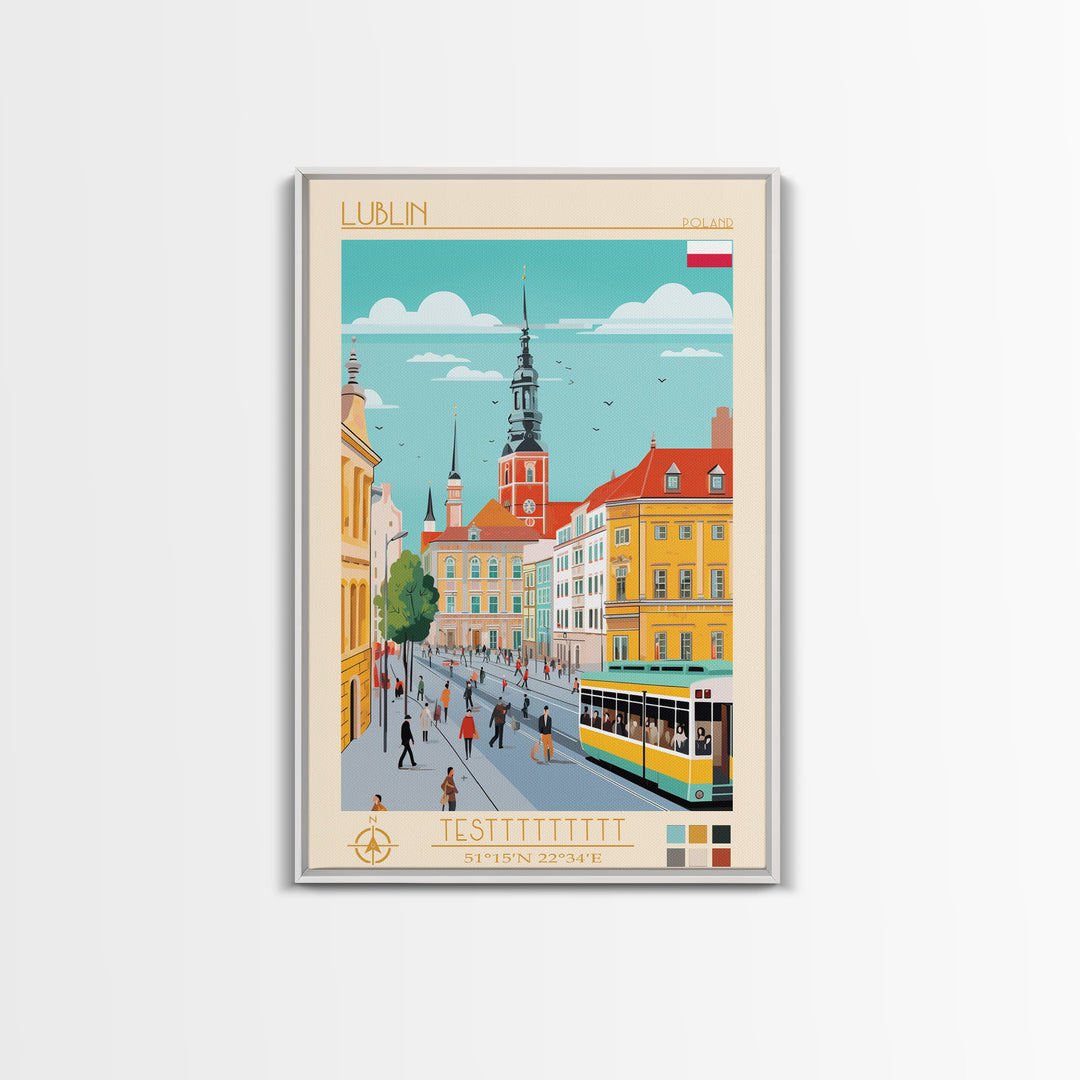 Lublin Poland Travel Poster Framed Canvas Print, Wall Decor, Midcentury Modern Art, Pop Art, Scenic Art for Bedroom and Living Room