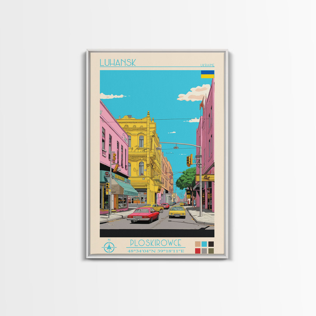 Luhansk Ukraine Travel Poster Framed Canvas Print, Wall Decor, Midcentury Modern Art, Pop Art, Scenic Art for Bedroom and Office