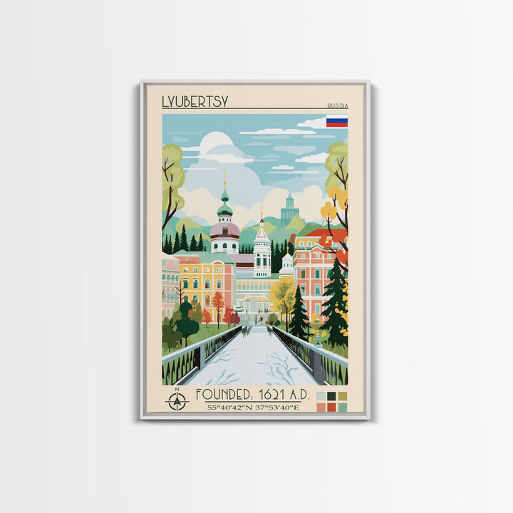Lyubertsy Russia Travel Poster Framed Canvas Print, Midcentury Modern Art, Pop Art Wall Decor, Scenic Living Room Art, Bedroom Decor
