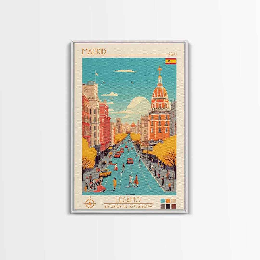Madrid Spain Travel Poster Framed Canvas Print, Vintage Style, Pop Art Home Decor, Scenic Wall Art, Bedroom Decoration, Office Gift