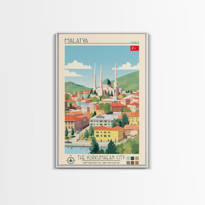 Malatya Turkey Travel Poster Framed Canvas Print, Midcentury Modern Art, Pop Art Wall Decor, Scenic Wall Art, Living Room Decoration, Office Gift