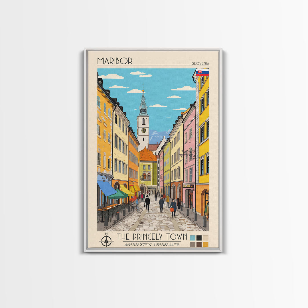 Maribor Slovenia Travel Poster Framed Canvas Print, Vintage Style, Pop Art Home Decor, Scenic Wall Art, Bedroom Decoration, Office Gift