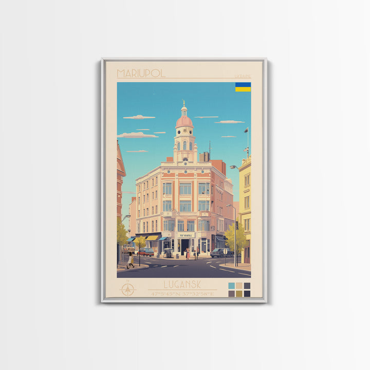 Mariupol Ukraine Travel Poster Framed Canvas Print, Midcentury Modern Art, Pop Art Wall Decor, Home Decor, Vacation Gift, Office Art