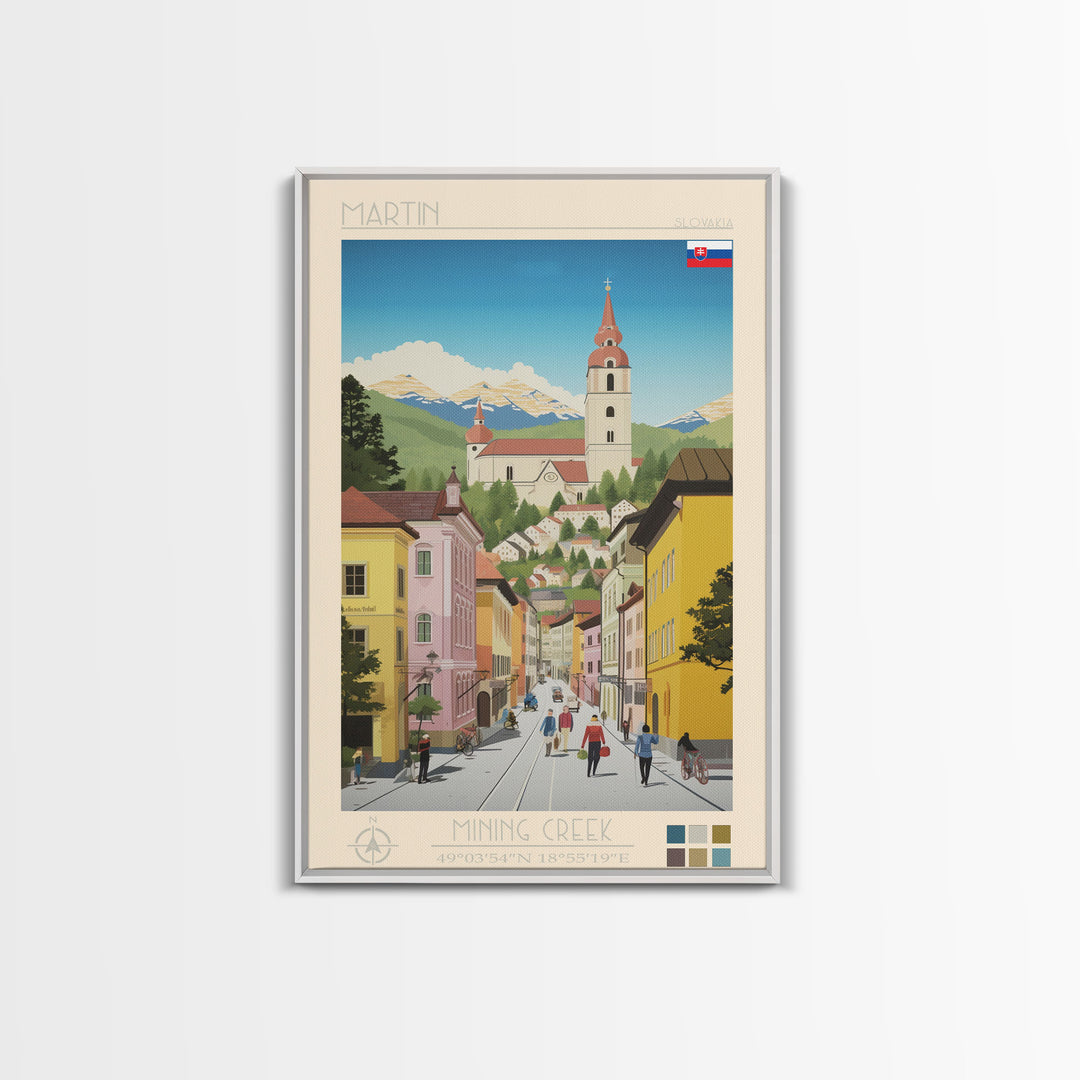 Martin Slovakia Travel Poster Framed Canvas Print, Midcentury Modern Art, Pop Art Wall Decor, Scenic Wall Art, Living Room Decoration, Office Art