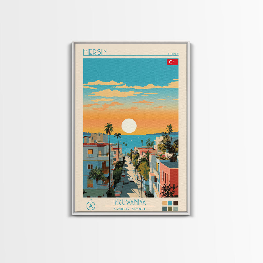 Mersin Turkey Travel Poster Framed Canvas Print, Midcentury Modern Art, Pop Art Wall Decor, Scenic Wall Art, Living Room Decoration, Office Gift