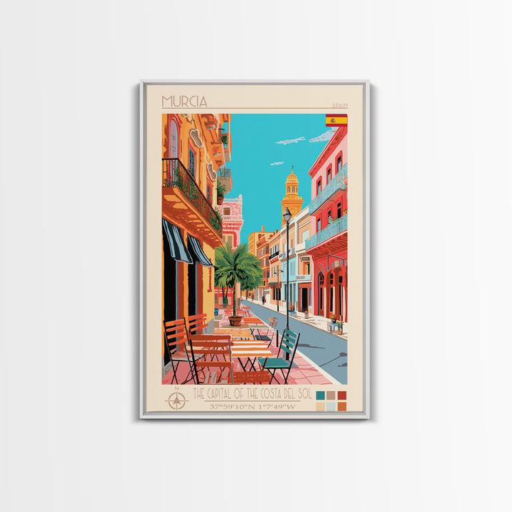 Murcia Spain Travel Poster Framed Canvas Print, Midcentury Modern Art, Pop Art Wall Decor, Scenic Wall Art, Bedroom Decoration