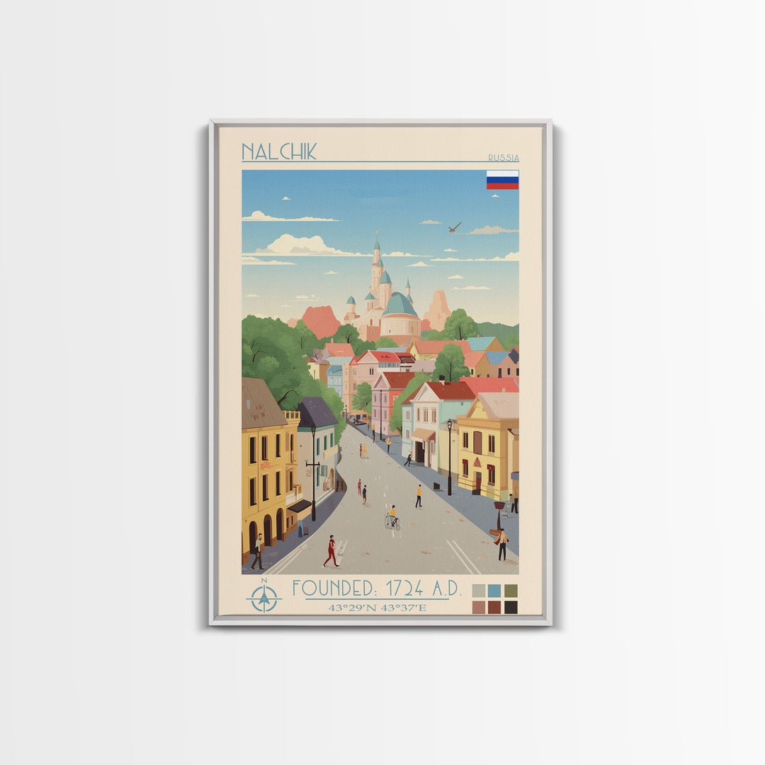 Nalchik Russia Travel Poster Framed Canvas Print, Midcentury Modern Art, Pop Art Wall Decor, Home Decor, Vacation Gift, Bedroom Art