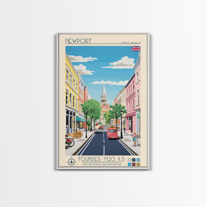 Newport United Kingdom Travel Poster Framed Canvas Print, Vintage Style, Pop Art Home Decor, Scenic Wall Art, Bedroom Decoration, Office Gift