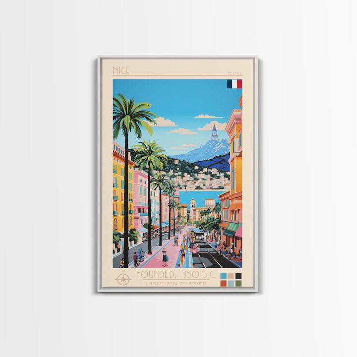 Nice France Travel Poster Framed Canvas Print, Midcentury Modern Art, Pop Art Wall Decor, Home Decor, Vacation Gift, Office Art