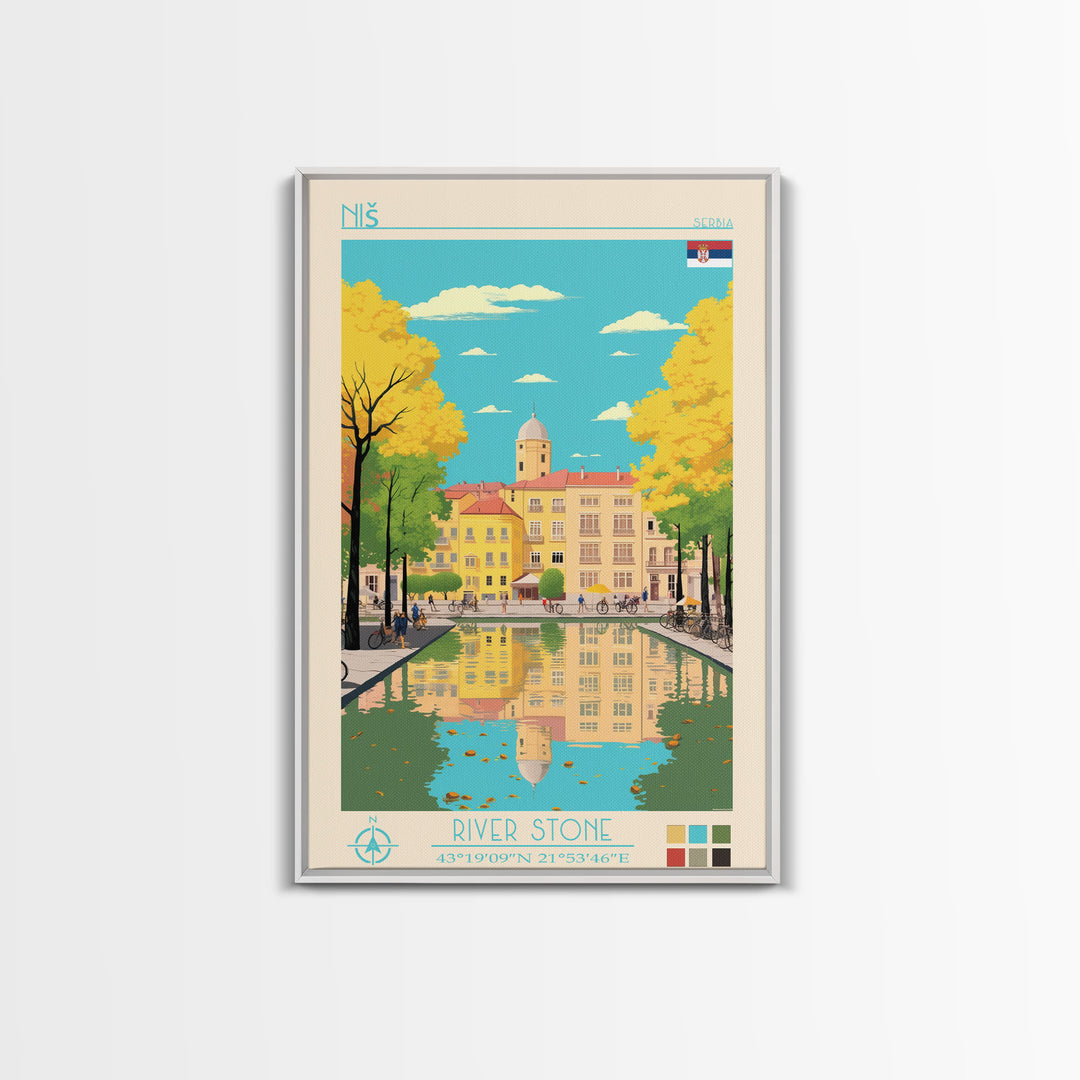 Niš Serbia Travel Poster Framed Canvas Print, Vintage Style, Pop Art Home Decor, Scenic Wall Art, Bedroom Decoration, Office Gift