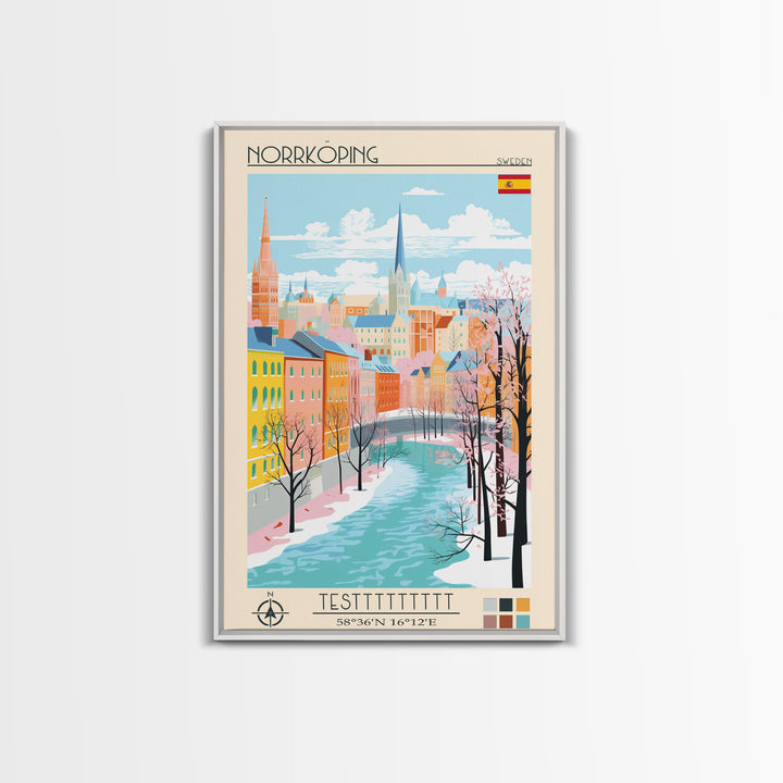 Norrköping Sweden Travel Poster Framed Canvas Print, Midcentury Modern Art, Pop Art Wall Decor, Home Decor, Vacation Gift, Office Art