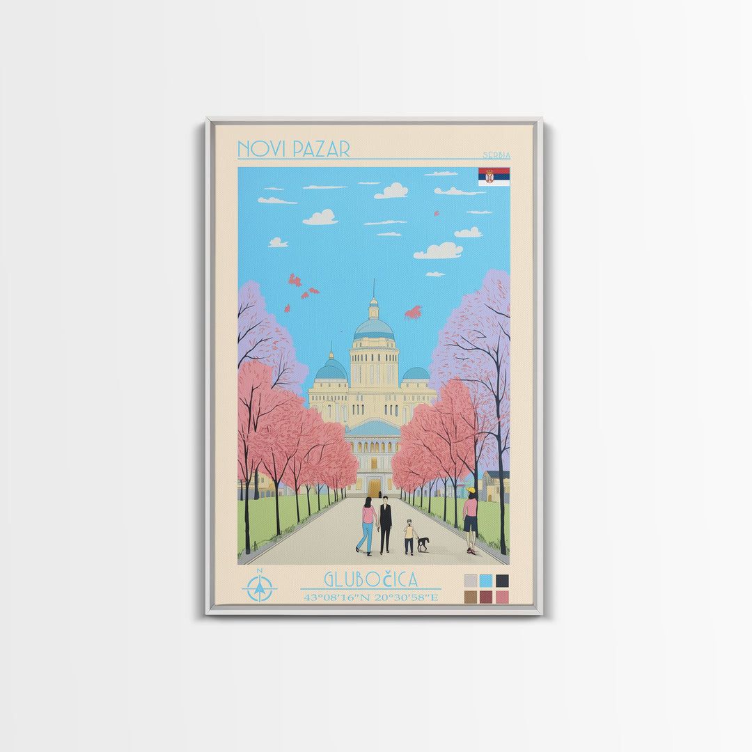 Novi Pazar Serbia Travel Poster Framed Canvas Print, Midcentury Modern Art, Pop Art Wall Decor, Scenic Wall Art, Living Room Decoration, Office Gift