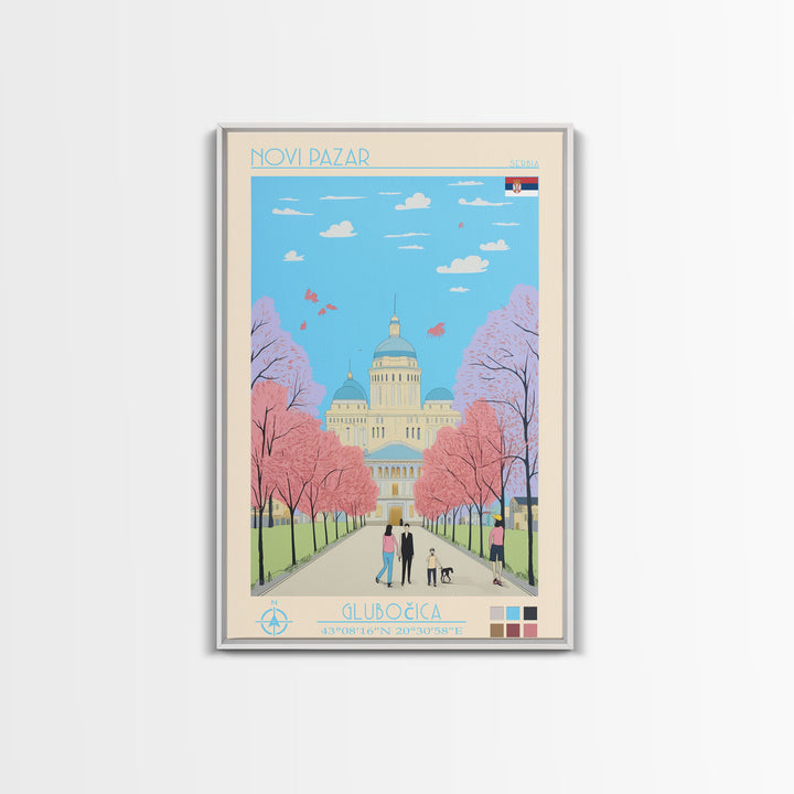 Novi Pazar Serbia Travel Poster Framed Canvas Print, Midcentury Modern Art, Pop Art Wall Decor, Scenic Wall Art, Living Room Decoration, Office Gift