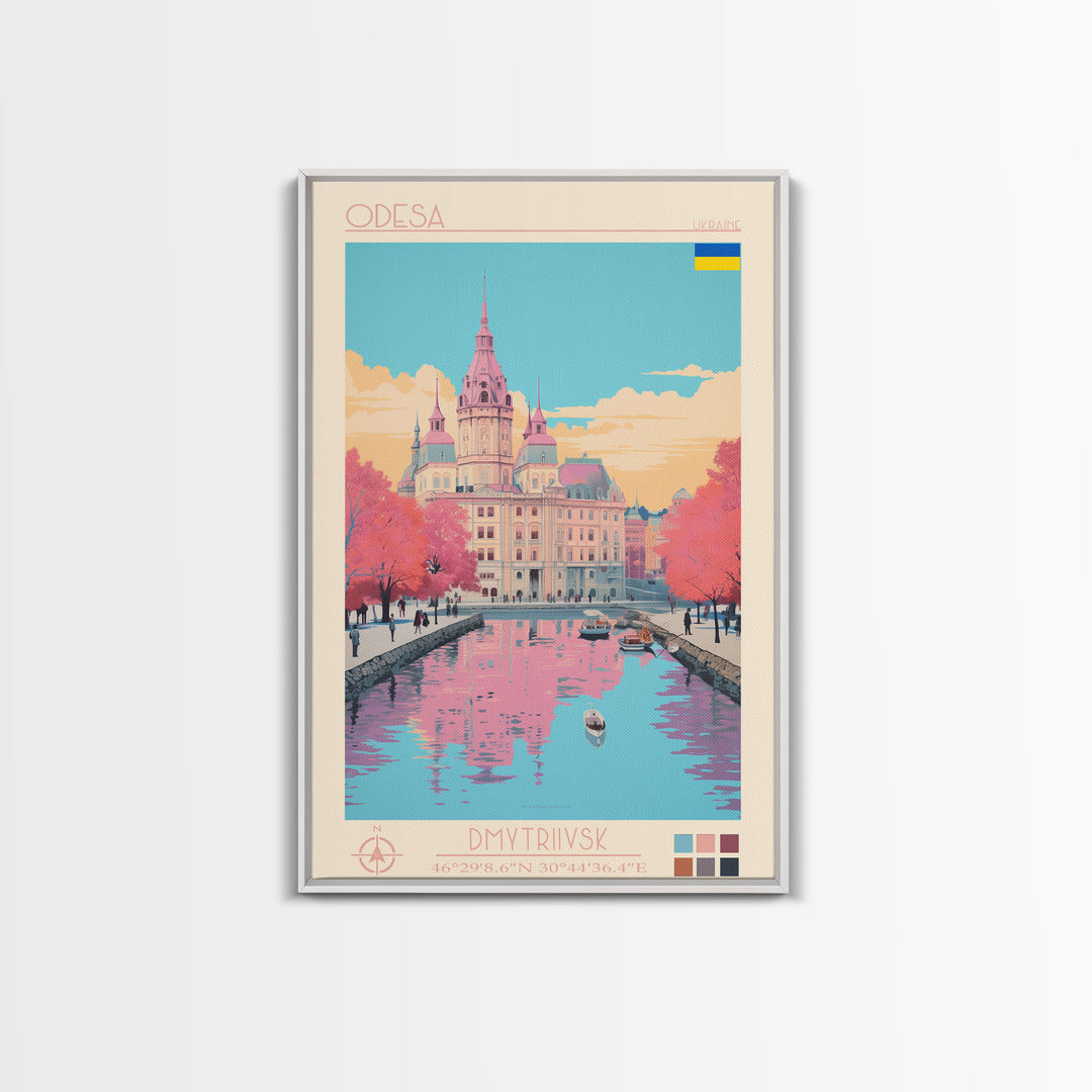Odesa Ukraine Travel Poster Framed Canvas Print, Midcentury Modern Art, Pop Art Wall Decor, Home Decor, Vacation Gift, Bedroom Art