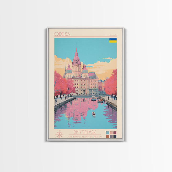 Odesa Ukraine Travel Poster Framed Canvas Print, Midcentury Modern Art, Pop Art Wall Decor, Home Decor, Vacation Gift, Bedroom Art