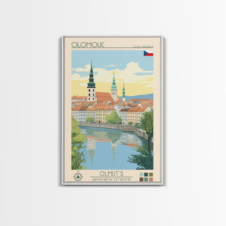 Olomouc Czech Republic Travel Poster Framed Canvas Print, Midcentury Modern Art, Pop Art Wall Decor, Scenic Wall Art, Living Room Decoration, Office Gift