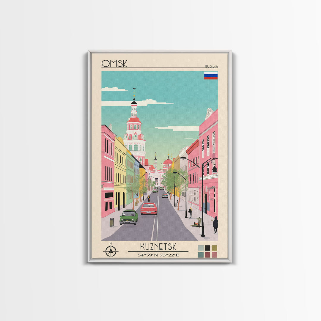 Omsk Russia Travel Poster Framed Canvas Print, Midcentury Modern Art, Pop Art Wall Decor, Scenic Wall Art, Living Room Decoration, Office Art