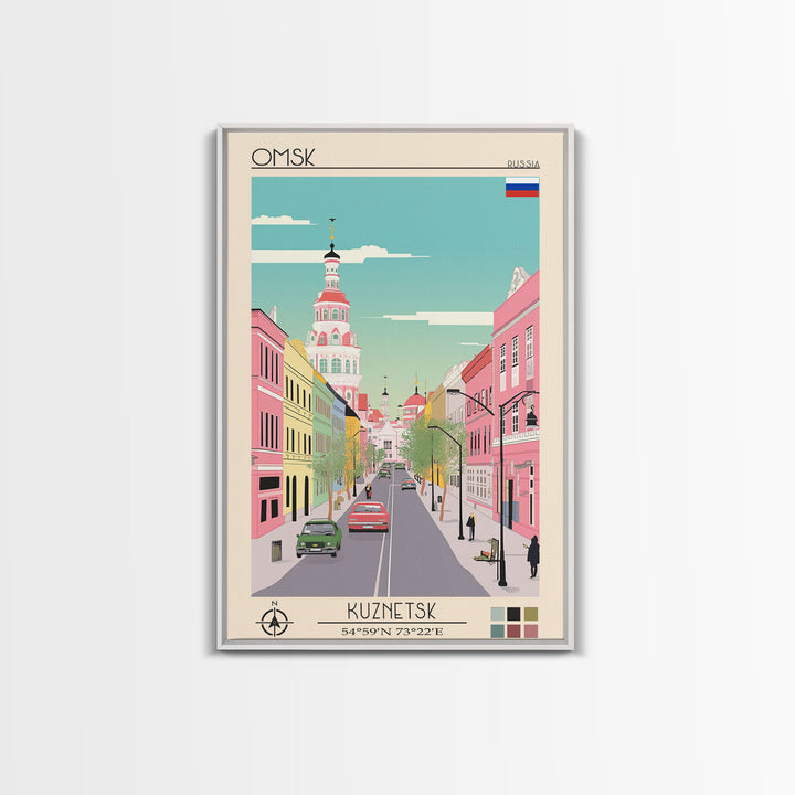 Omsk Russia Travel Poster Framed Canvas Print, Midcentury Modern Art, Pop Art Wall Decor, Scenic Wall Art, Living Room Decoration, Office Art