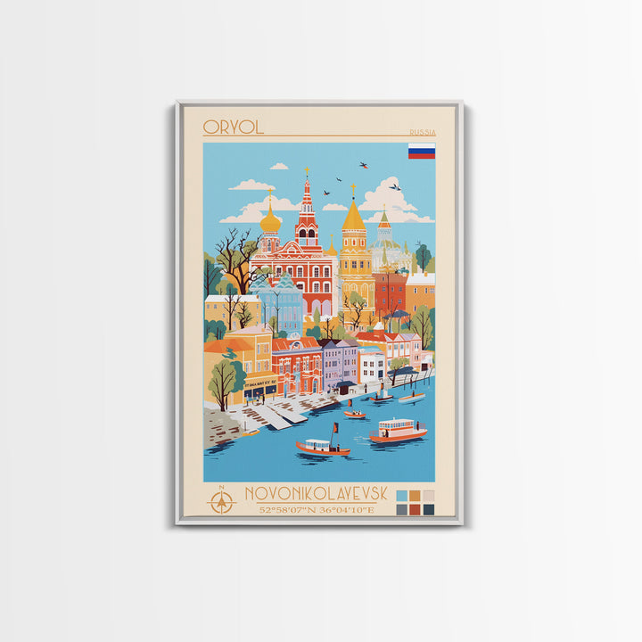 Oryol Russia Travel Poster Framed Canvas Print, Vintage Style, Pop Art Home Decor, Scenic Wall Art, Bedroom Decoration, Office Gift