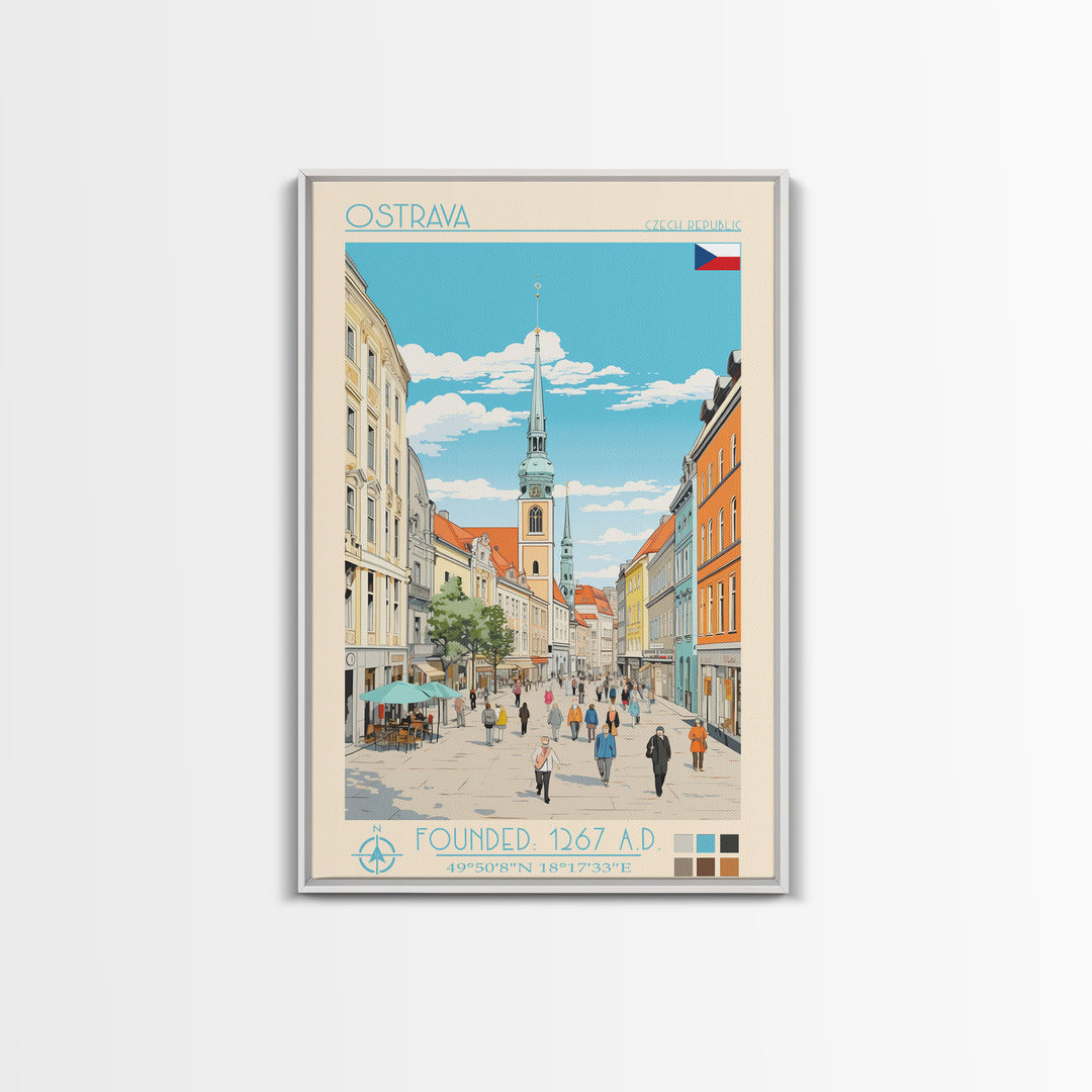 Ostrava Czech Republic Travel Poster Framed Canvas Print, Midcentury Modern Art, Pop Art Wall Decor, Home Decor, Vacation Gift, Bedroom Art