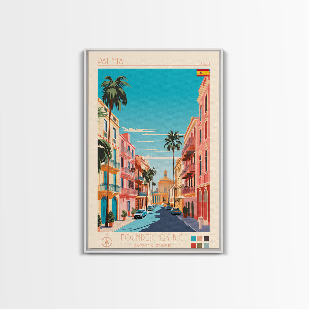 Palma Spain Travel Poster Framed Canvas Print, Vintage Style, Pop Art Home Decor, Scenic Wall Art, Bedroom Decoration, Office Gift