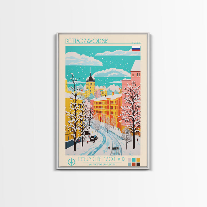 Petrozavodsk Russia Travel Poster Framed Canvas Print, Midcentury Modern Art, Pop Art Wall Decor, Scenic Living Room Art, Bedroom Gift
