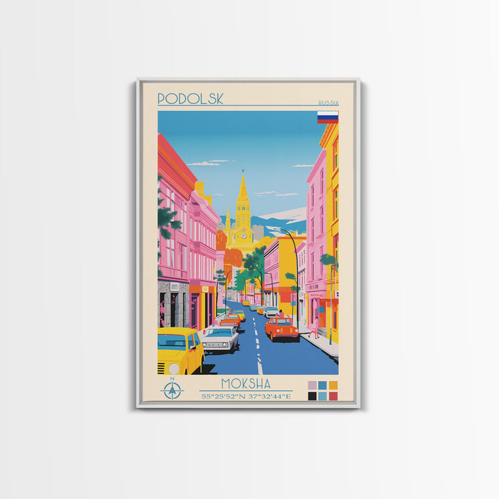 Podolsk Russia Travel Poster Framed Canvas Print, Midcentury Modern Art, Pop Art Wall Decor, Home Decor, Vacation Gift, Office Art