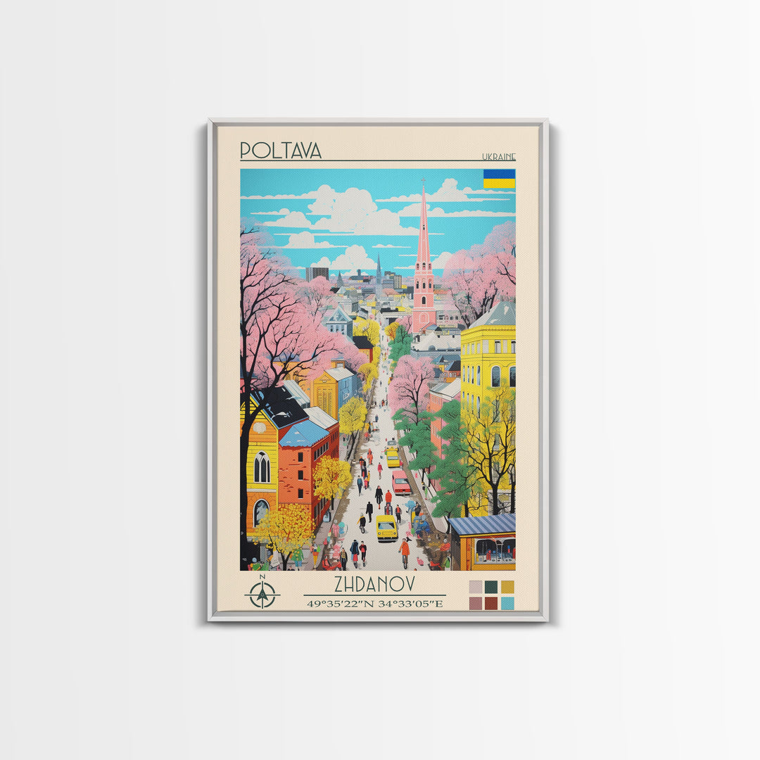 Poltava Ukraine Travel Poster Framed Canvas Print, Midcentury Modern Art, Pop Art Wall Decor, Scenic Living Room Art, Bedroom Gift