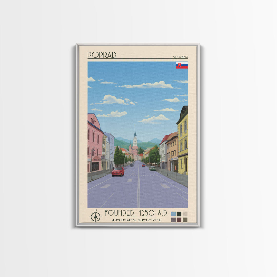 Poprad Slovakia Travel Poster Framed Canvas Print, Midcentury Modern Art, Pop Art Wall Decor, Scenic Wall Art, Living Room Decoration, Office Art