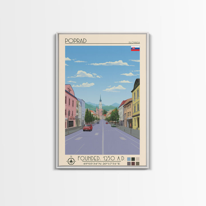 Poprad Slovakia Travel Poster Framed Canvas Print, Midcentury Modern Art, Pop Art Wall Decor, Scenic Wall Art, Living Room Decoration, Office Art