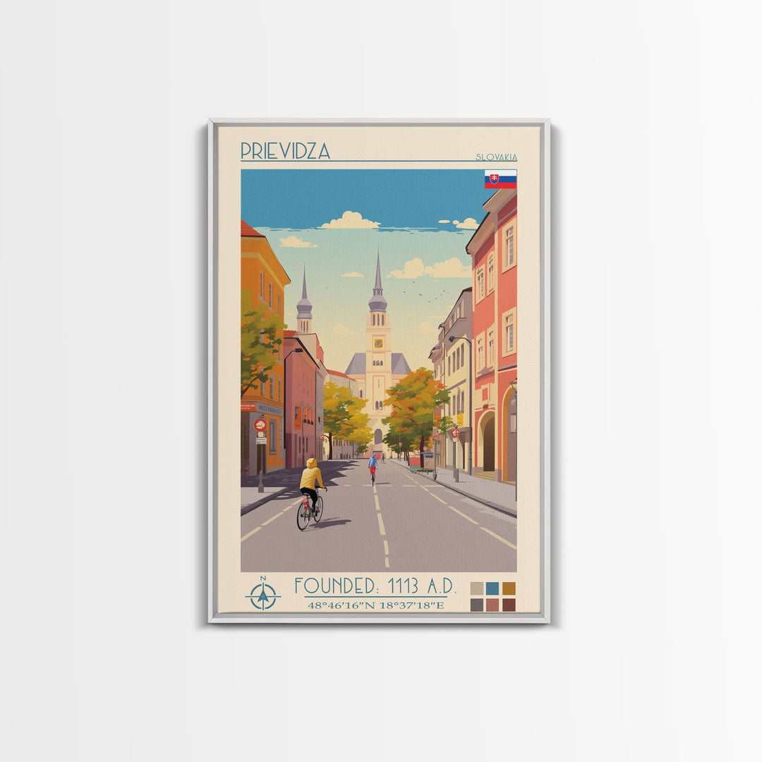 Prievidza Slovakia Travel Poster Framed Canvas Print, Midcentury Modern Art, Pop Art Wall Decor, Scenic Wall Art, Living Room Decoration, Office Art