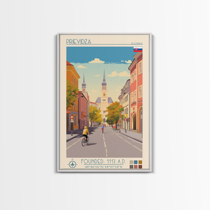 Prievidza Slovakia Travel Poster Framed Canvas Print, Midcentury Modern Art, Pop Art Wall Decor, Scenic Wall Art, Living Room Decoration, Office Art