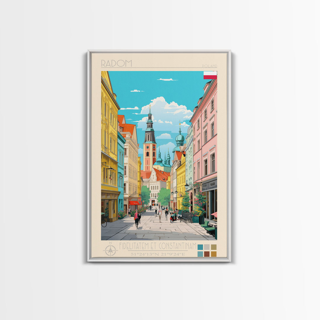 Radom Poland Travel Poster Framed Canvas Print, Midcentury Modern Art, Pop Art Wall Decor, Scenic Living Room Art, Bedroom Decor