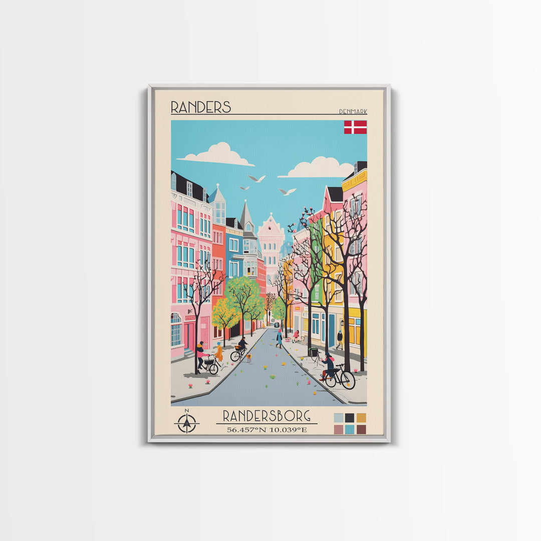 Randers Denmark Travel Poster Framed Canvas Print, Vintage Style, Pop Art Home Decor, Scenic Wall Art, Bedroom Decoration, Office Gift