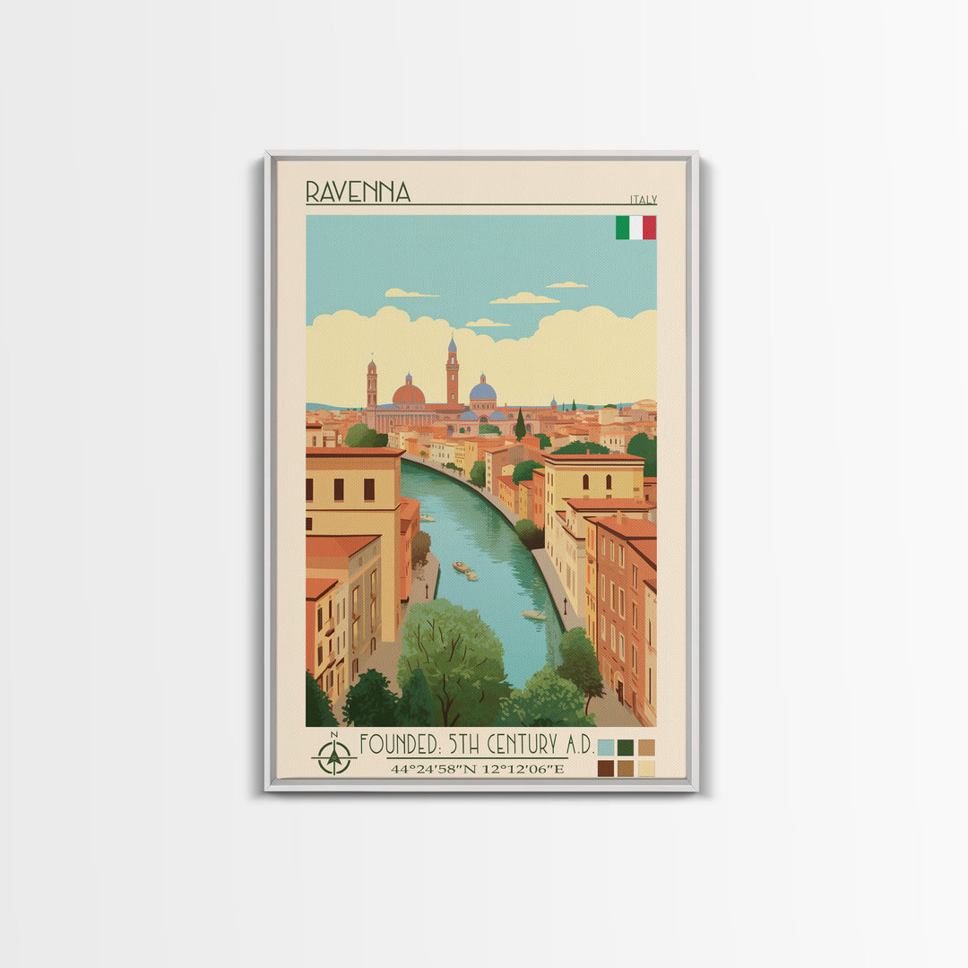 Ravenna Italy Travel Poster Framed Canvas Print, Midcentury Modern Art, Pop Art Wall Decor, Home Decor, Vacation Gift, Office Art
